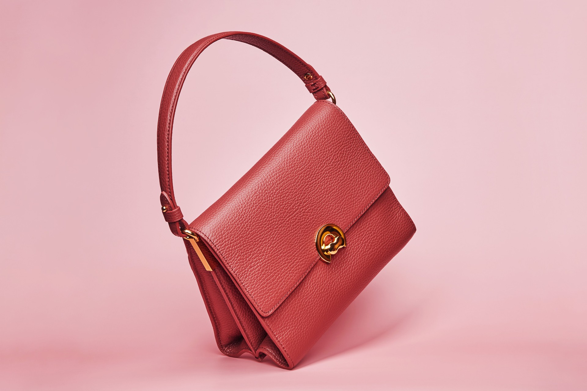 Luxury stylish women's female red brown leather hand bag